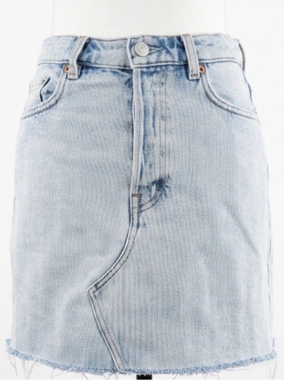 & Other Stories Stockholm Atelier Denim Mini Shirt Frayed Hem Size 2 Light Wash
